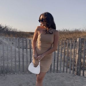 Tan Bodycon One Shoulder Dress